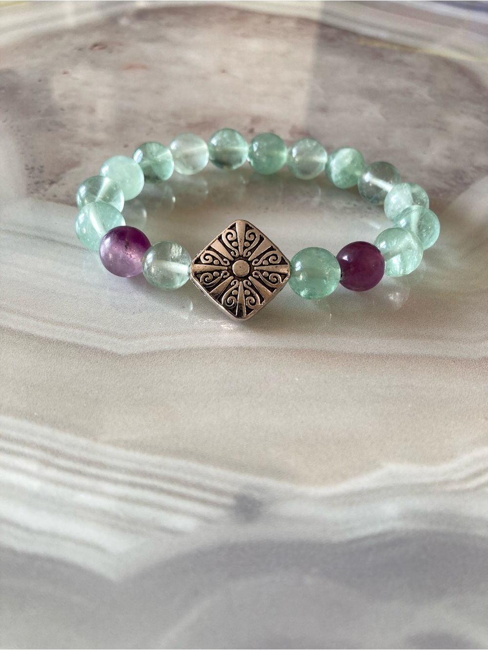 ✨Flourite Beaded Bracelet with Sterling Silver Plated Accent